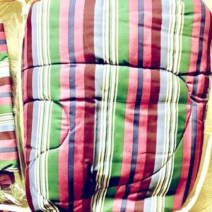 Full Queen Burgundy Green Stripe Comforter Set